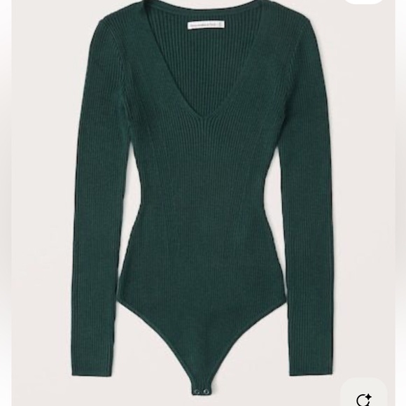 Abercrombie & Fitch Forest Green V-Neck ribbed bodysuit Sweater size M NWT - Picture 1 of 5